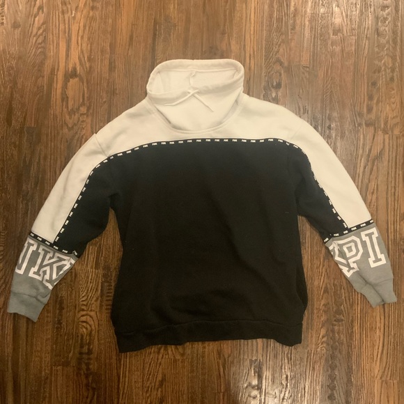 VS PINK cowl neck sweatshirt grey black white - Picture 1 of 2
